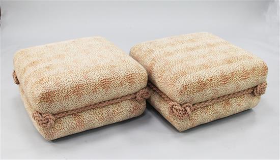 A pair of 20th century square upholstered foot stools, W.2ft 2in.